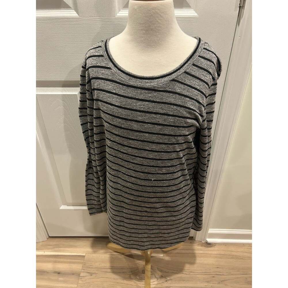 Faded Glory Women's Med 3/4 Long Sleeve Gray Scoop Neck Striped Tunic Top